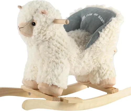 Rock My Baby Caballo de madera con asiento para bebé, alpaca y llama, peluche con asiento para bebés de 1 a 3 años, juguete de balanceo de madera