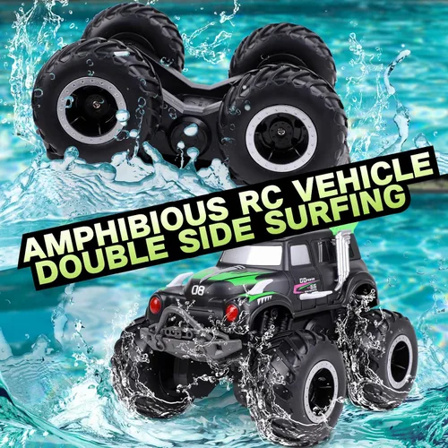 Miniatura 3 de Coches de control remoto anfibios, 1/20 Stunt RC Rock Crawler Monster Truck Toy con dos baterías recargables alternativas, vehículos todoterreno 4WD