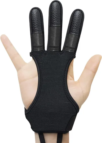 Miniatura 12 de Seektop Guantes de tiro con arco para caza de cuero, protector de tres dedos para jóvenes y adultos principiantes
