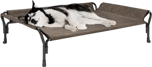 Miniatura 22 de Veehoo Cama elevada refrescante para perros, cuna elevada XL para mascotas con barandilla y reposacabezas inclinado, malla Teslin transpirable Gris