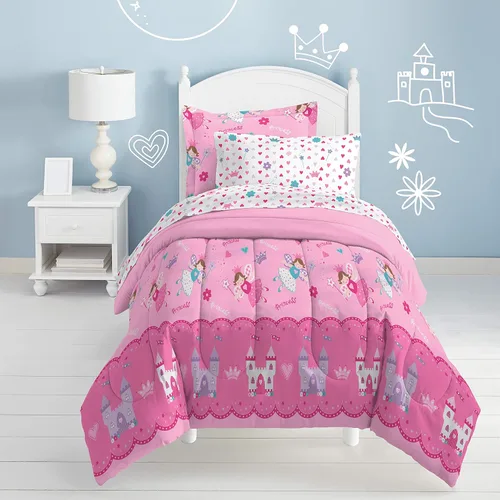 Miniatura 2 de dream FACTORY - Juego de edredón de microfibra ultrasuave para niñas, color rosa, tamaño individual, diseño de princesa mágica Princesa Mágica Rosa