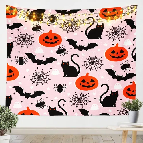 Miniatura 33 de Feelyou Halloween Wall Art for Bedroom Living Room Cartoon Ghost Tapestry Decoration for Kids Boys Girls Red Tapestry Wall Hanging Ghost Festival