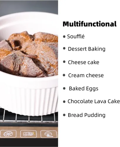 Miniatura 3 de Ramekins de 64 onzas, 1 plato de porcelana para souffle, crema brulee, pudín, tazas de natillas, juego de cuencos para hornear, apto para horno
