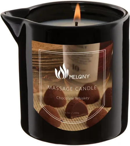 MELONY Vela de Aceite de Masaje | Excelente para Calmar, Aliviar y Relajar | con Cera de Soja Natural | 8.1oz (Chocolate Whiskey)