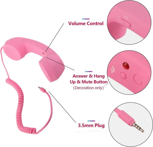 Miniatura 6 de Auricular de teléfono para teléfono celular, teléfono retro rosa con conector de 0.138 in, receptor de teléfono móvil, auriculares antiguos