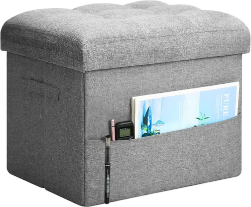 Miniatura 8 de BelugaHelper Otomana con almacenamiento, reposapiés otomano de almacenamiento pequeño con asiento acolchado de espuma más gruesa. Taburete plegable