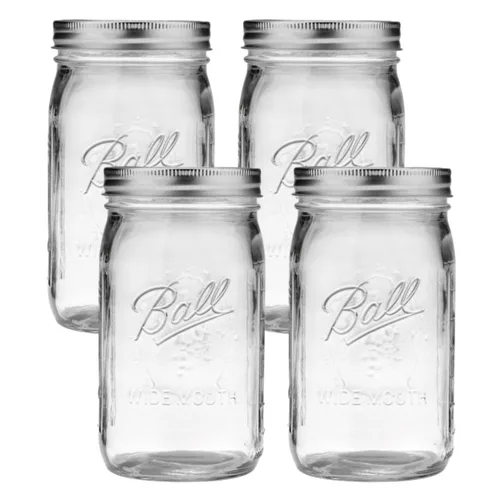 Miniatura 22 de Ball Mason, Frascos de mermelada con tapas y bandas, Set de 12 unidades de 4 oz, 4 onza, Transparente