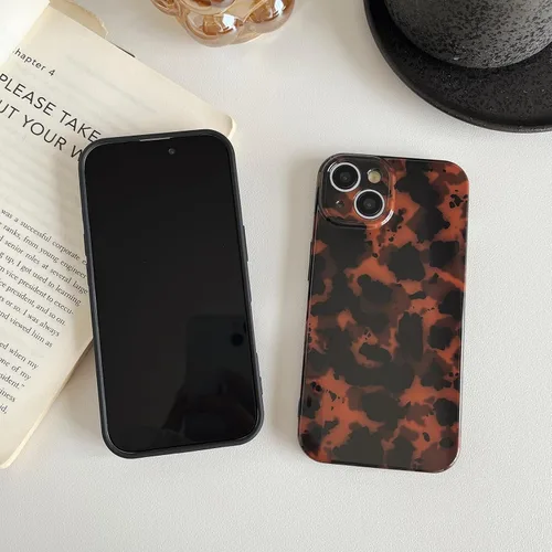 Miniatura 3 de Huahuacase Funda compatible con iPhone 11, diseño de caparazón de tortuga, retro, ámbar y marrón, estampado de guepardo leopardo, funda protectora