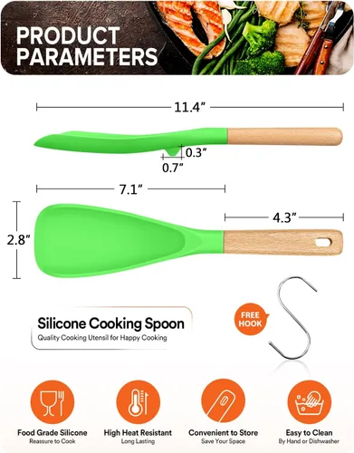 Miniatura 2 de Cuchara de cocina para utensilios de cocina antiadherentes, ideal para cocinar y servir silicona mate resistente sin BPA, cuchara con mango de Verde