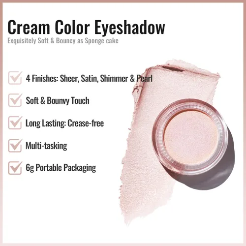 Miniatura 28 de Oulac Sombra de ojos en crema con brillo también para iluminador Sombra de ojos mezclable Resistente al agua y de larga duración con fórmula Pureza