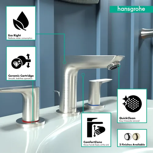 Miniatura 3 de hansgrohe Talis E 71733821 - Grifo moderno para lavabo de baño con 2 manijas y 5 pulgadas de alto en níquel cepillado, 71733821 cepillado níquel