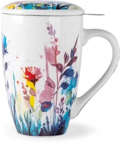 Miniatura 13 de AmorArc Taza de té de porcelana de 18 onzas con infusor y tapa, taza de té de hojas sueltas con colador de acero inoxidable, taza de café grande
