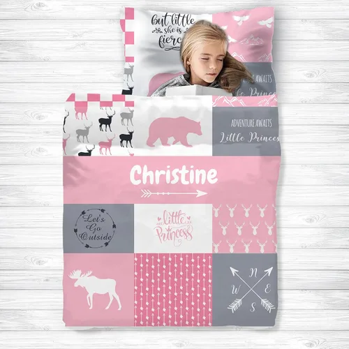 Juego de alfombrillas personalizadas para siesta con nombre, sacos de dormir de oso para niñas, colchón de cama personalizado para niños, bolsas de