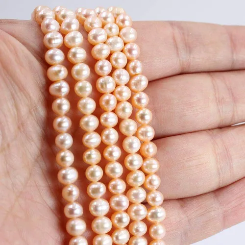 Miniatura 4 de Fabricación de joyas naturales de 0.197-0.236 in cultivadas casi redondas de agua dulce perlas espaciadoras sueltas hebra de 14 pulgadas (rosa)