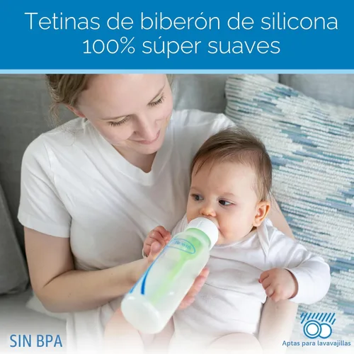 Miniatura 5 de Dr. Brown's Natural Flow Anti-Colic Options+ Biberón de cuello estrecho, Azul Natural, 8 onzas/250 mL, con tetinas de flujo lento Nivel 1, 0m+
