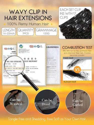 Miniatura 6 de Caliee - Extensiones de cabello rizado con clip 3B 3C Jerry, extensiones de clip de cabello rizado 14 pulgadas 1B color natural, extensiones