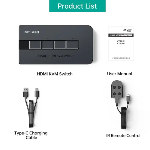 Miniatura 6 de MT-VIKI Conmutador KVM HDMI 4 Puertos Cajas, Consola KVM HDMI USB 4K a 30Hz para 4 PCs Comparte 1 Monitor HD y Teclado Ratón, Botón + Conmutación