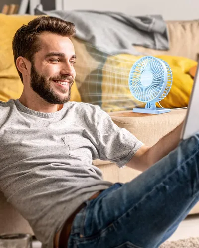 Miniatura 2 de Gaiatop Ventilador de escritorio USB, pequeño pero potente, portátil, silencioso, 3 velocidades, mini ventilador de escritorio ajustable para Azul