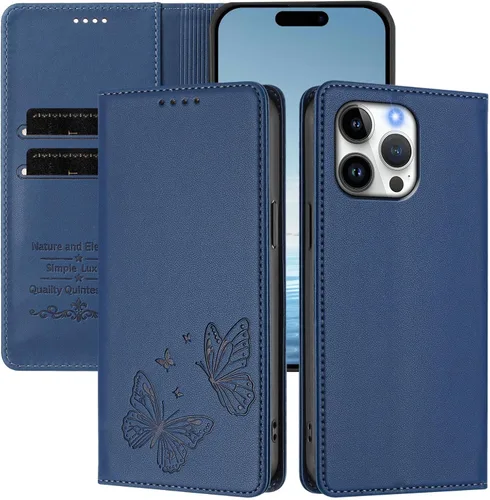 Miniatura 3 de Butterfly Embossed Leather Wallet Flip Case for Motorola Moto E22i 4G, Magnetic Closure, RFID Blocking Cover, Card Holder Blue.