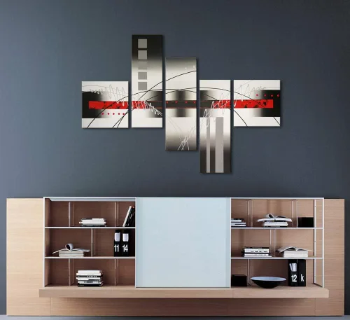 Miniatura 2 de Wieco Art Estirado y enmarcado 100% pintado a mano, lienzo moderno, decoración de pared, líneas blancas perfectas, decoración del hogar, pinturas al