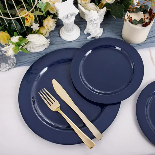 Miniatura 4 de FLOWERCAT 100 platos de plástico azul – Platos desechables azules resistentes para conmemoración/fiesta de cumpleaños/graducación – Incluye 50 Azul