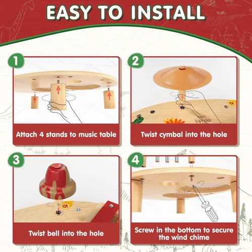 Miniatura 6 de Lehoo Castle Juego de batería para bebé, instrumentos musicales de madera, juguetes Montessori para niños pequeños de 1 a 3 años, juego de percusión
