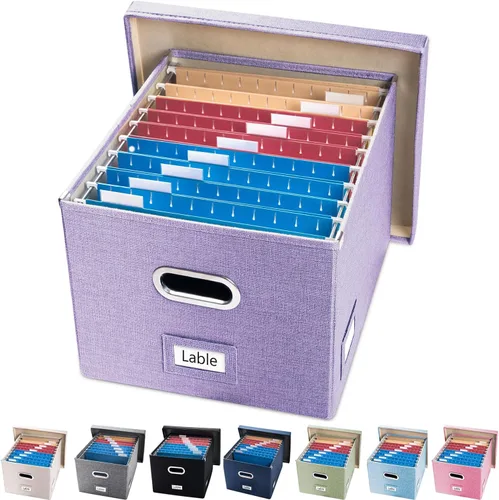 Miniatura 25 de PRANDOM Caja Organizadora de Archivos - Juego de 2 Cajas Plegables Decorativas de Lino para Almacenamiento de Archivos Colgantes con Tapas para Gris