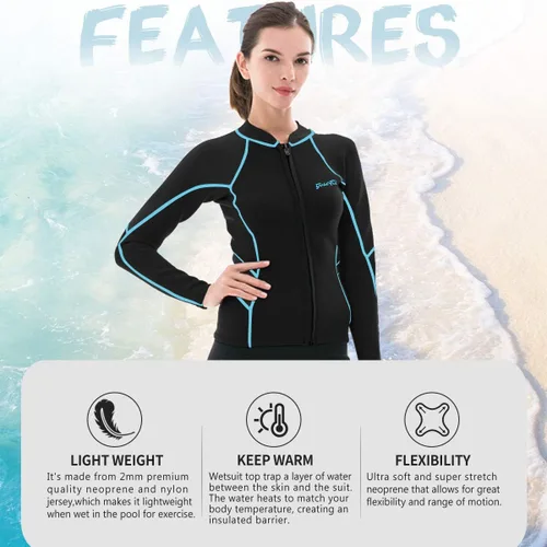 Miniatura 2 de GoldFin Top de Traje de Neopreno para Mujer, Chaqueta de Trajes de Neopreno de 0.079 pulgadas Manga Larga Tops de Neopreno para Aeróbicos Acuáticos