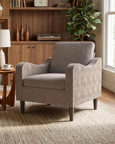 LEVELEVE Silla con brazo Accent – marrón claro, silla de lectura cómoda tapizada para sala de estar, dormitorio, apartamento, sala de espera