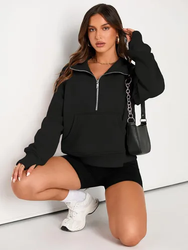 Miniatura 4 de AUTOMET Womens Sweatshirts Half Zip Cropped Pullover Fleece Quarter Zipper Hoodies Fall outfits Clothes Thumb Hole