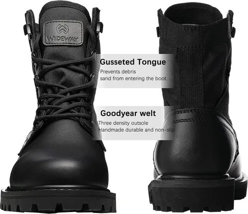Miniatura 40 de Botas militares de WIDEWAY para hombres, botas de combate de jungla tácticas de cuero resistente al deslizamiento, negras, para hombres, todo