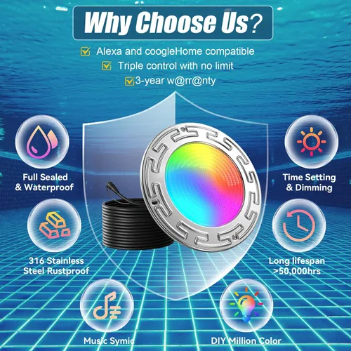 Miniatura 3 de Luces de piscina LED WiFi Spa de 60 pies y 6 pulgadas para piscina enterrada con triple control (control remoto/aplicación/controlador), luz