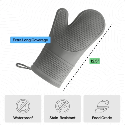 Miniatura 4 de GORILLA GRIP - Juego de guantes de horno de silicona suave sin BPA, guantes de cocina resistentes al calor e impermeables, forro de algodón grueso