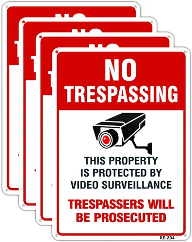 Miniatura 10 de Paquete de 2 letreros de metal grandes sin tropiezos de videovigilancia, 10 x 14 pulgadas, aluminio libre de óxido, propiedad protegida por cámara