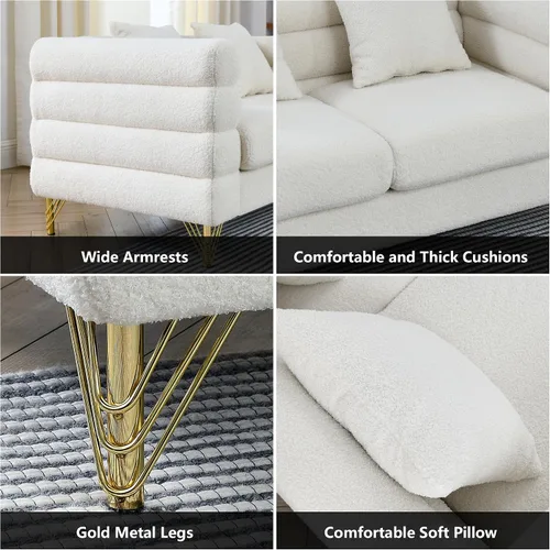 Miniatura 5 de mikibama Juego de sofá Teddy de lujo para sala de estar, muebles de decoración moderna, sofá seccional, sofá de 3 plazas y loveseat con 5 almohadas