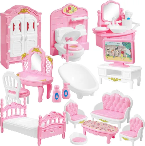 Juego de 20 muebles y accesorios para casa de muñecas, muebles para casa de muñecas, mini muebles para casa de muñecas, 1 a escala 12, dormitorio,