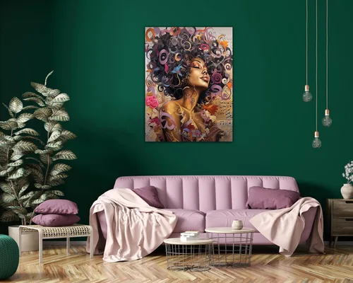 Miniatura 276 de Arte de pared afroamericano, decoración de rey y reina bailarín negro para sala de estar, arte de pareja de amor negro para dormitorio, lienzo