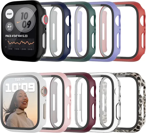 Miniatura 8 de JZK - Juego de 12 fundas con protector de pantalla de vidrio templado para Apple Watch Series 3/2/1 de 38 mm, JZK Funda protectora de PC duro