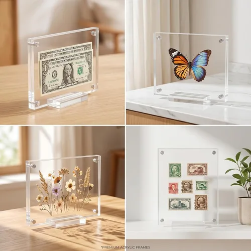 Miniatura 9 de Paquete de 5 portarretratos acrílicos de 4 x 6 pulgadas, marcos de fotos magnéticos de doble cara, sin marco, transparente, pantalla de escritorio