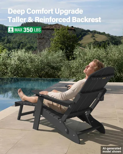 Miniatura 4 de YEFU Silla Adirondack con Otomana Retráctil: Juego de 2 Sillas Adirondack Plegables - Respaldo Ajustable de 5 Niveles con Reposapiés - Sillas