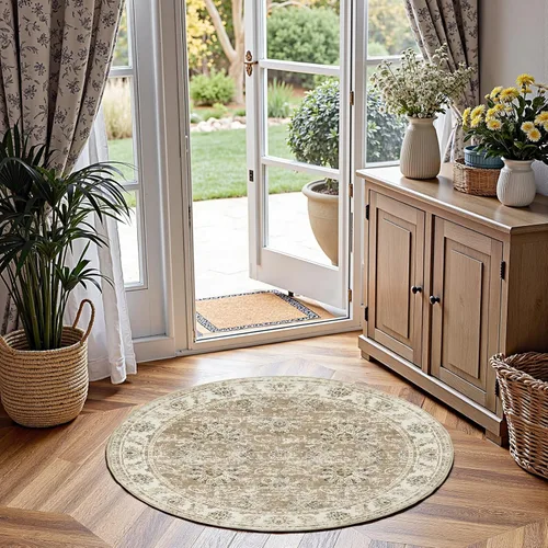 Miniatura 129 de Jinchan Fiora - Alfombra redonda de 8 pies, alfombras vintage con diseño floral envejecido, lavable a máquina, antideslizante, de pelo bajo, Azul