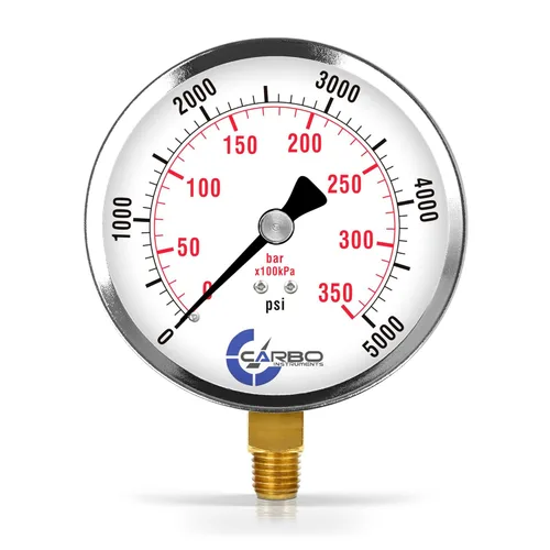 Miniatura 10 de Manómetro de vacío seco de 0 a -30 inHg, dial de 4", montaje inferior de 1/4 NPT, caja de acero cromado, piezas humedecidas de latón, doble escala