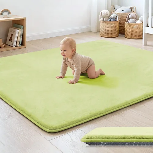 Miniatura 31 de Tapete de cama de bebé de 1.3 pulgadas de grosor para dormitorio, tapete básico de espuma acolchada suave de felpa de 28 x 72 pulgadas con acolchado