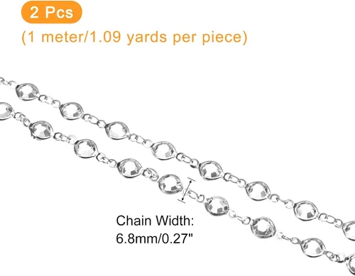 Miniatura 2 de uxcell Cadena de diamantes de imitación blancos de 2 yardas a granel con cadena de latón chapada en plata para hacer joyas, manualidades, pulseras