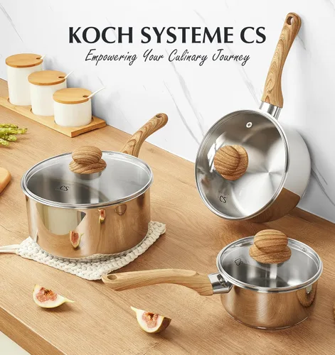 Miniatura 6 de KOCH SYSTEME CS Cacerola de acero inoxidable, olla de acero inoxidable de 1 cuarto de galón con base inoxidable de 5 capas, sartén con tapa y mango