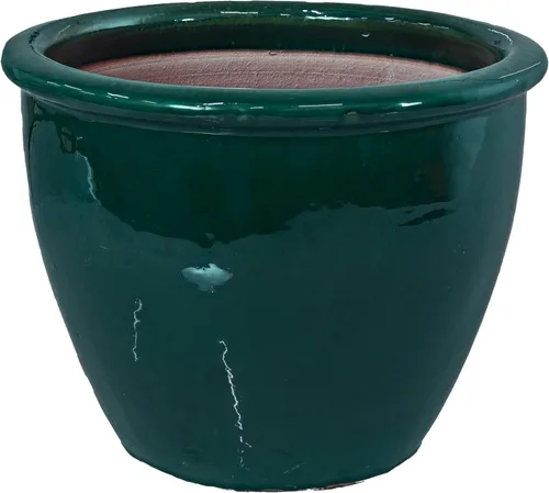 Miniatura 8 de Sunnydaze Maceta grande de cerámica redonda - Maceta de planta exterior esmaltada con drenaje - Chalet - Verde oscuro - 14.5
