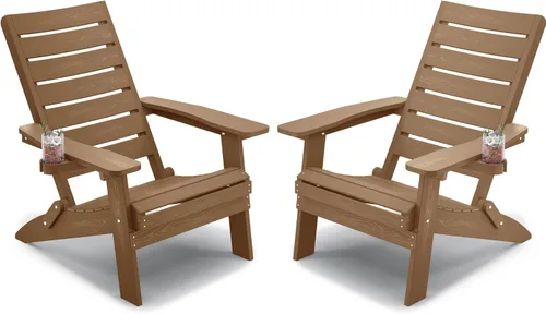 Miniatura 14 de YEFU Sillas Adirondack plegables para exteriores: silla de gran tamaño para hoguera resistente con respaldo de arco cómodo y soporte para tazas