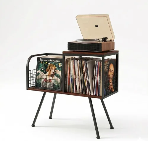 Miniatura 10 de Faesun - Soporte para tocadiscos con almacenamiento, soporta más de 100 discos de vinilo, mesa para tocadiscos industrial con estante