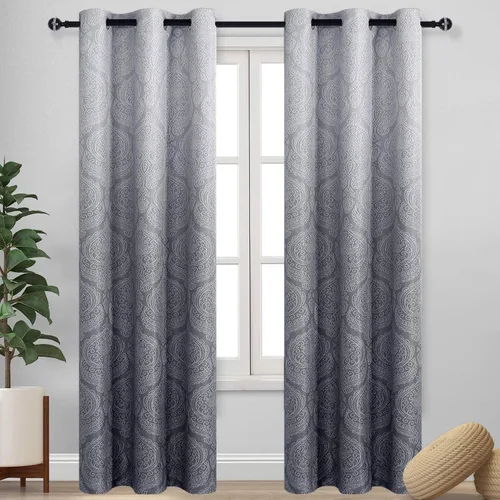 DWCN - Cortinas blackout para dormitorio, diseño de damasco con aislamiento térmico y ojales, para sala de estar, juego de 2 paneles de cortina Gris