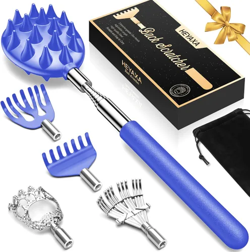 Rascador de espalda telescópico con 5 cabezas desmontables, regalos para Navidad, rellenos de calcetines para hombres, mujeres, él, ella, papá,